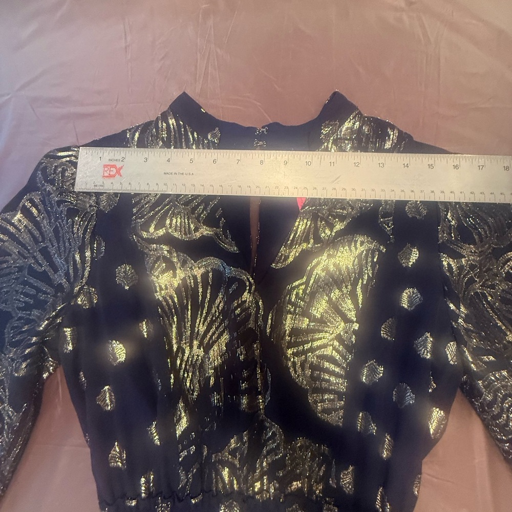 Lilly Pulitzer Joella Silk Mini Dress Long Sleeves Fit and Flare Metallic Size 2 - Picture 10 of 11